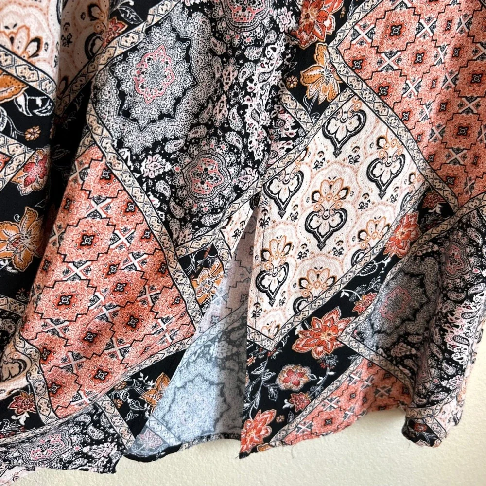 Indigo Rose Size L Skirt‎ Pink Black Patchwork Floral Paisley Midi Boho Cottage